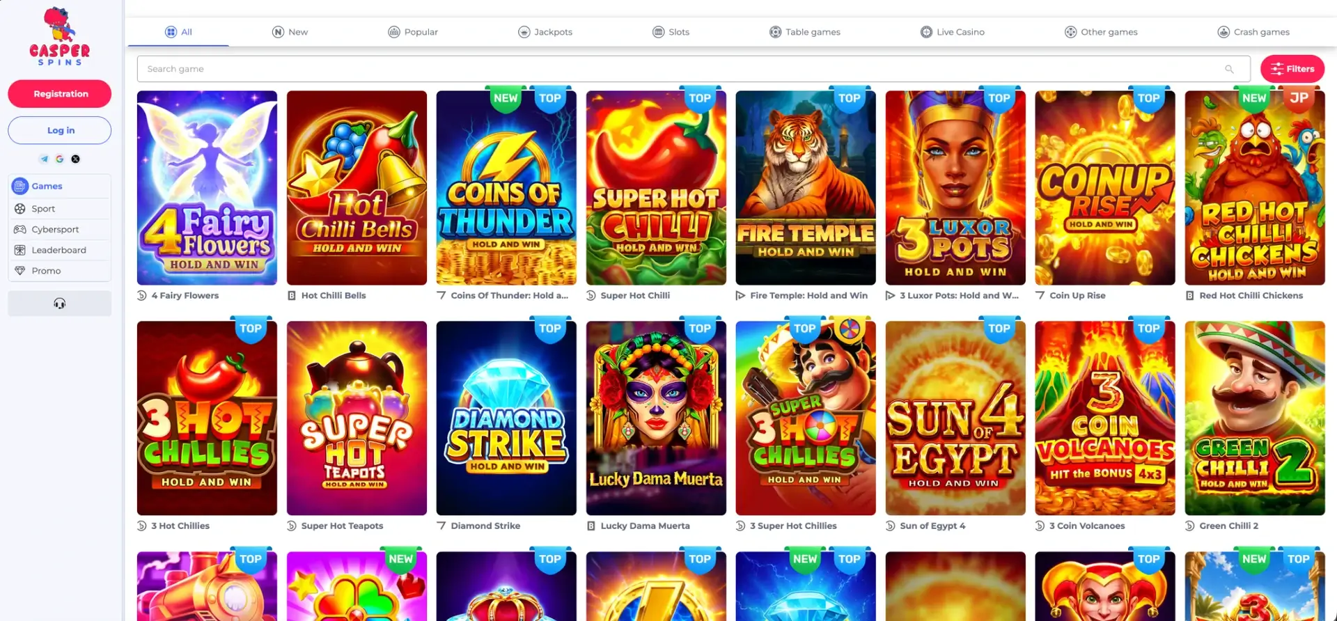 Casper Spins casino game lobby